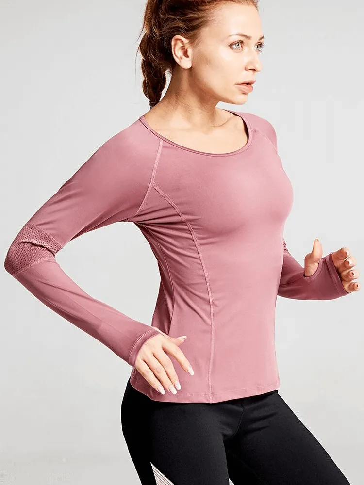 Stylish Elastic Women's Long Sleeve Top with Mesh Inserts - SF1271