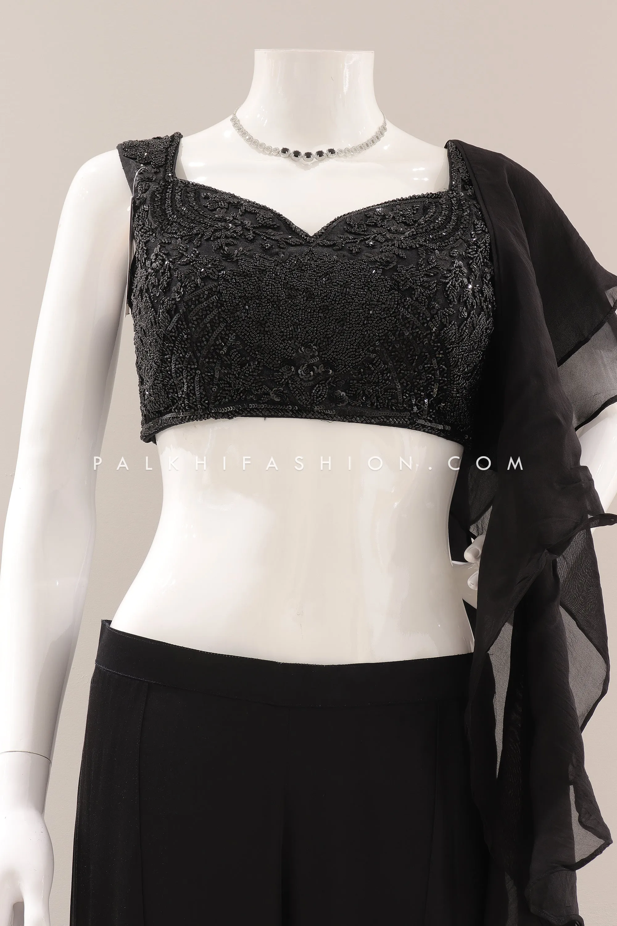 The Majestic Edit: Black Indian Designer Crop Top Outfit