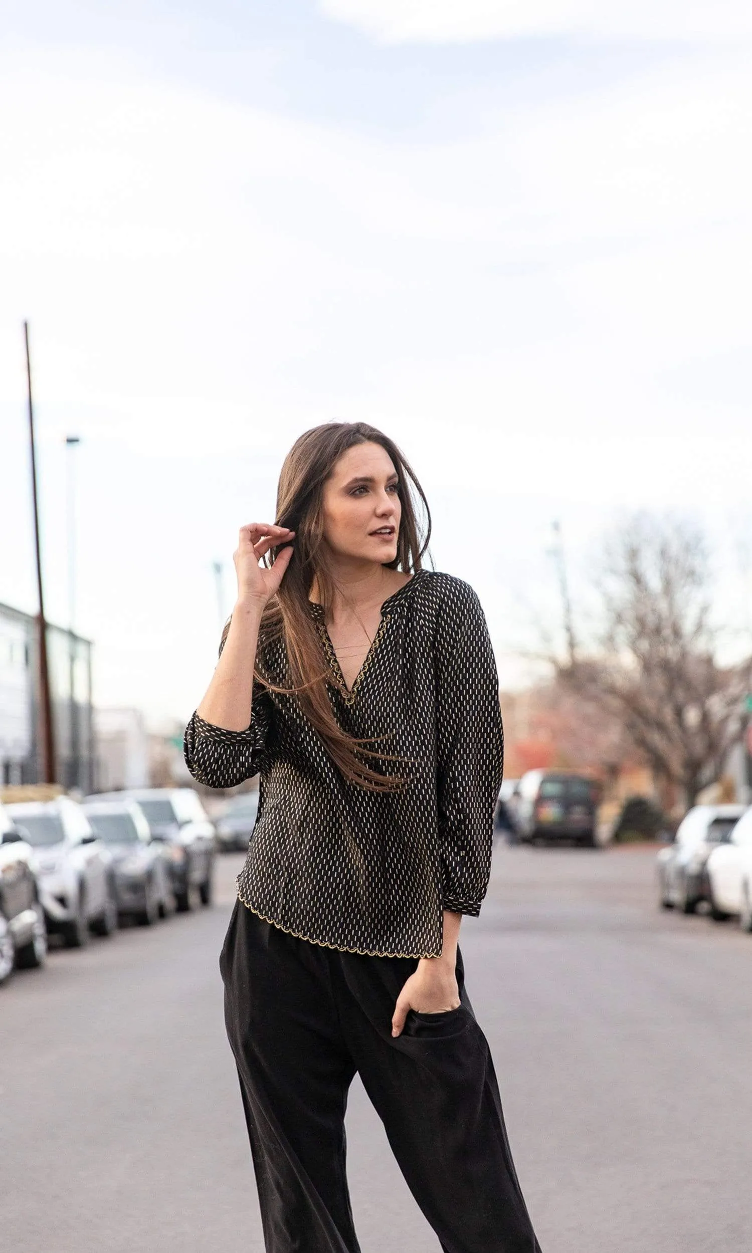 Velvet by Graham & Spencer Milla Gold Printed Peasant Blouse