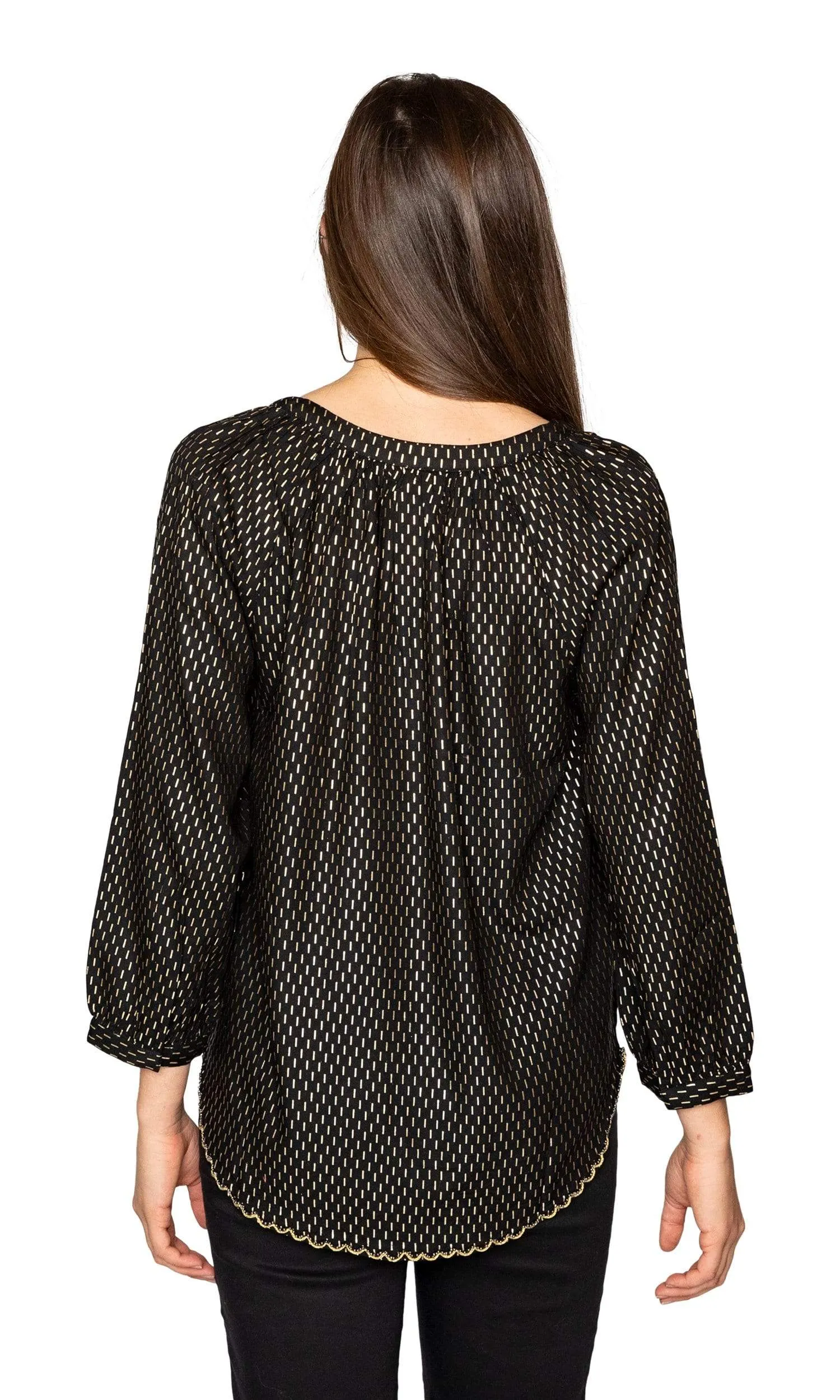 Velvet by Graham & Spencer Milla Gold Printed Peasant Blouse