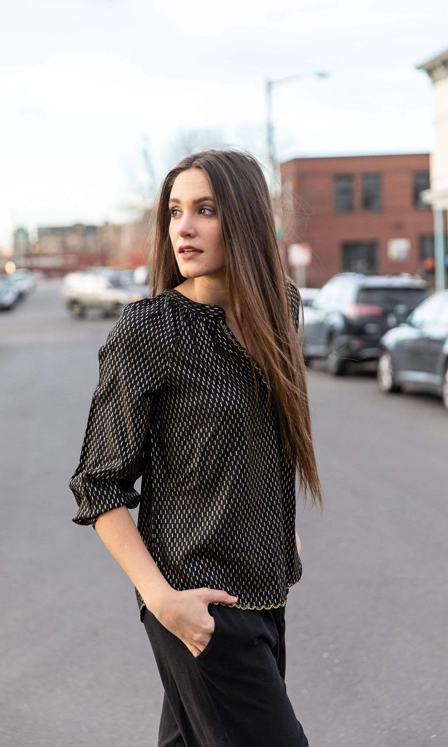 Velvet by Graham & Spencer Milla Gold Printed Peasant Blouse