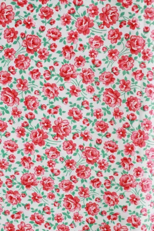 Vintage 1960s White/Red/Green Small Floral Cotton Fabric, 3.6 Yards