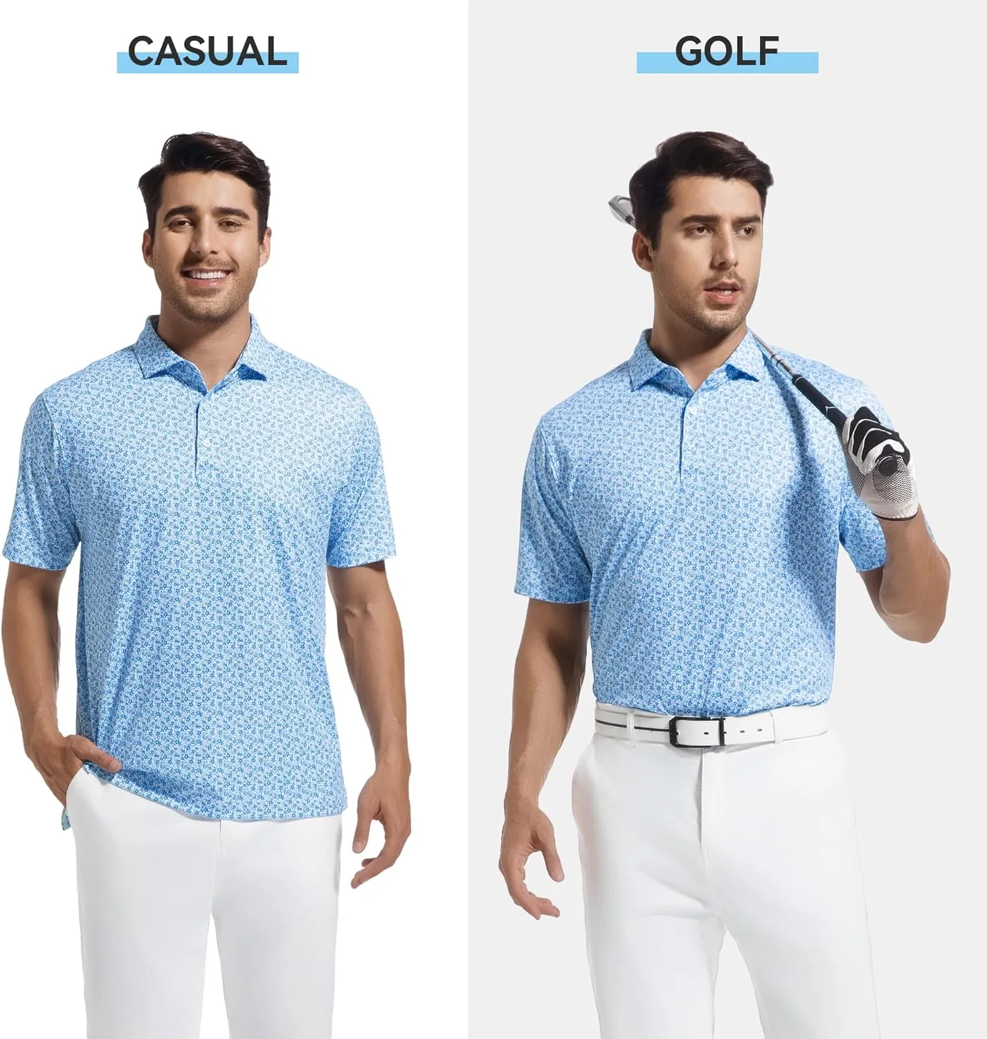 WARHORSEE Mens Golf Shirt Short Sleeve Super Stretch Printed Golf Polo Moisture Wicking Dry Fit Polo Shirts for Men