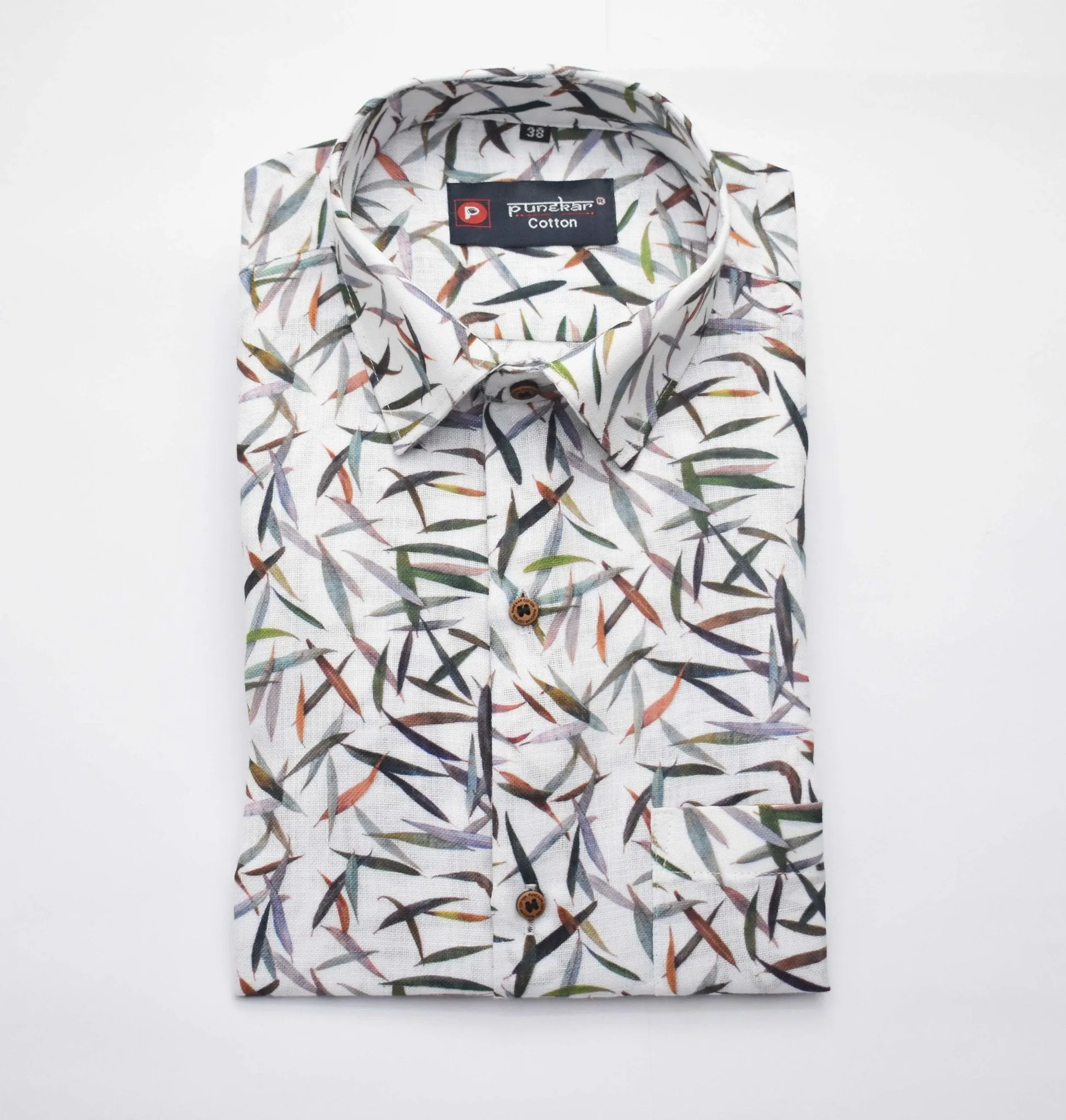 White Color Leaf Moroccan print Shirt For Men