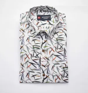 White Color Leaf Moroccan print Shirt For Men