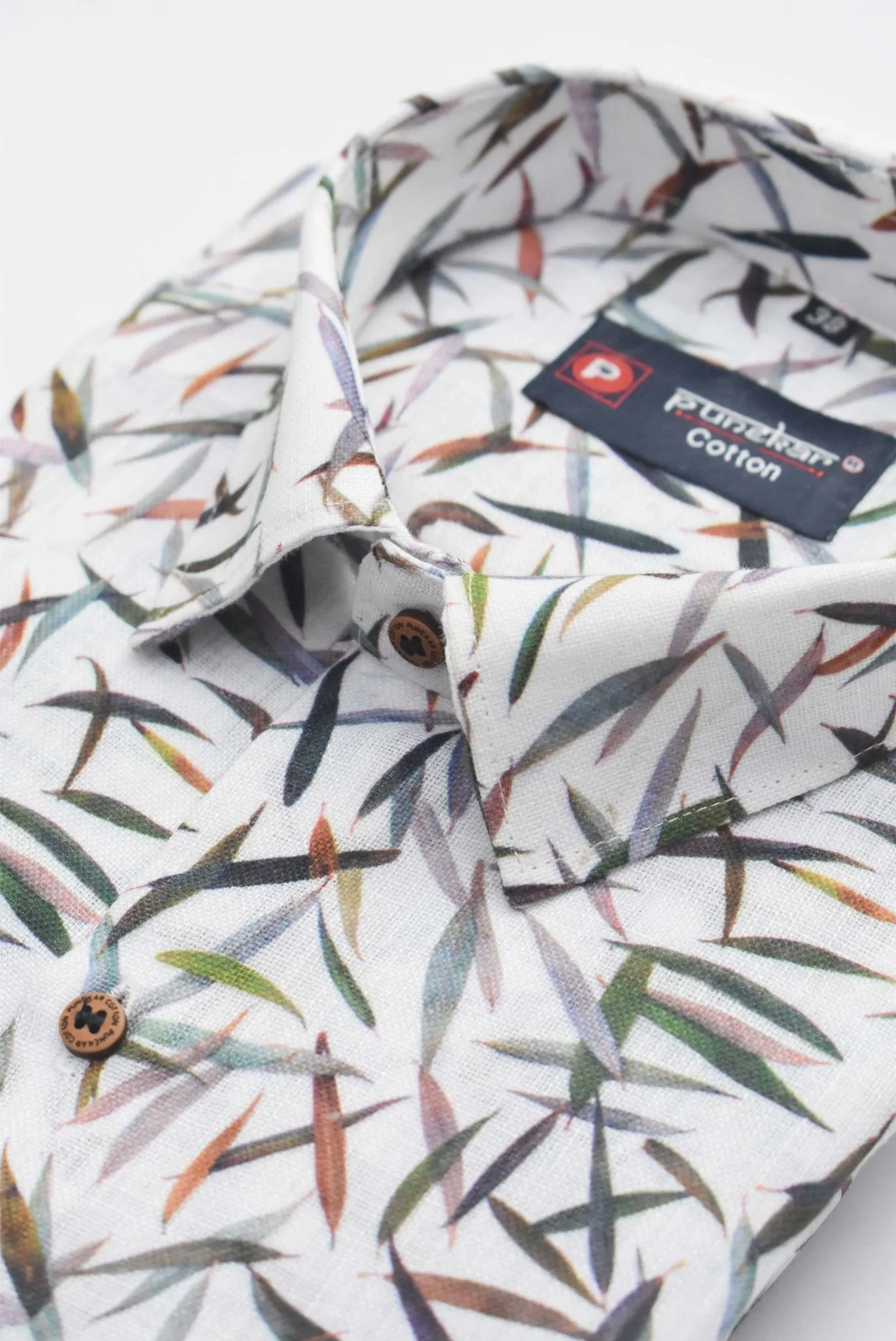 White Color Leaf Moroccan print Shirt For Men