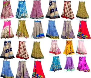 WholeSale Lot of Indian Vintage Silk Saree Recycled Magic Wrap Around Bohemian Silk Skirt Reversible Boho Dress
