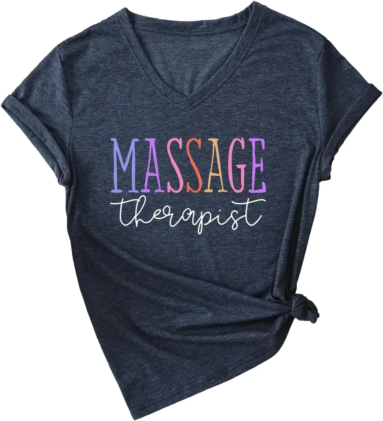 Womens V Neck Funny Massage Therapist T-Shirt Massage Therapy Graphic Tees Casual Summer Printed Short Sleeve Tops