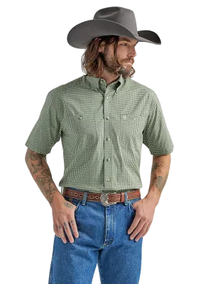 Wrangler Men's Short Sleeve Two Pocket Button Down Olive Green Print Shirt - Big