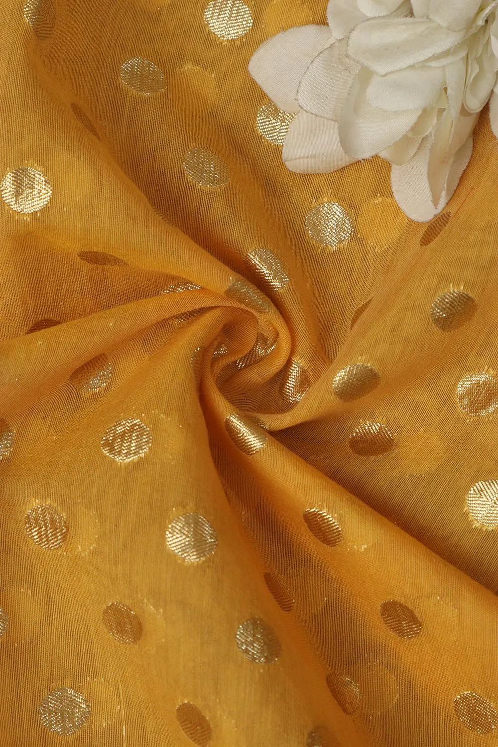 Yellow Banarasi Chanderi Silk Polka Dots Fabric ( 1 Mtr )