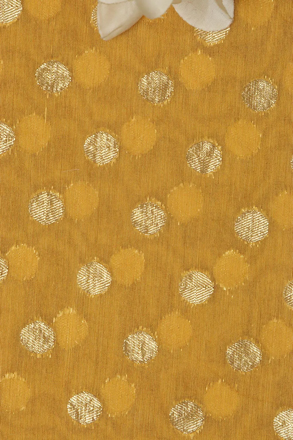 Yellow Banarasi Chanderi Silk Polka Dots Fabric ( 1 Mtr )