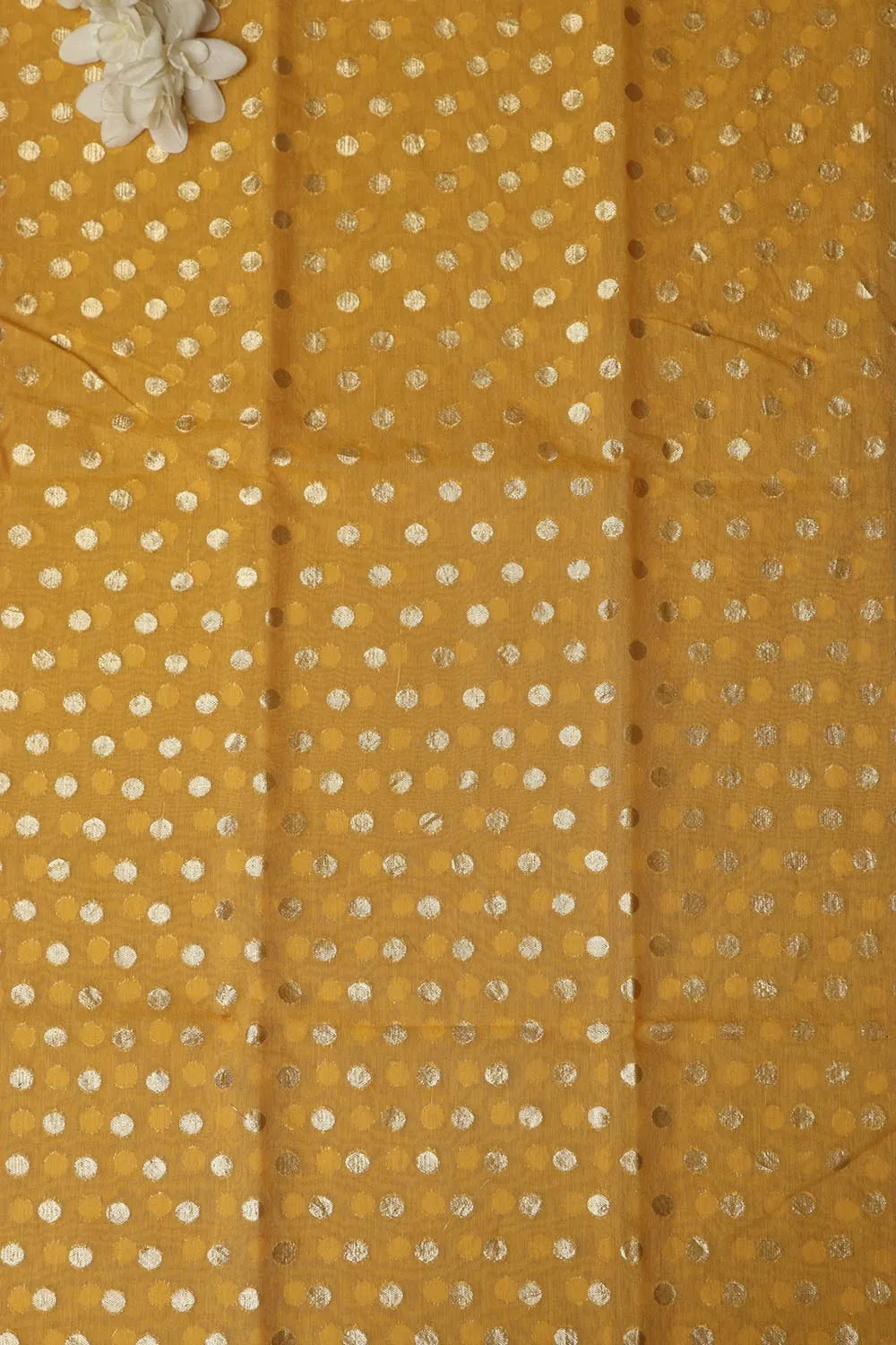 Yellow Banarasi Chanderi Silk Polka Dots Fabric ( 1 Mtr )