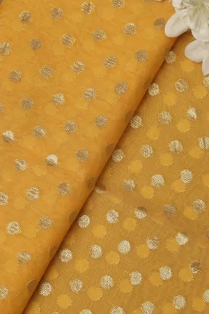 Yellow Banarasi Chanderi Silk Polka Dots Fabric ( 1 Mtr )