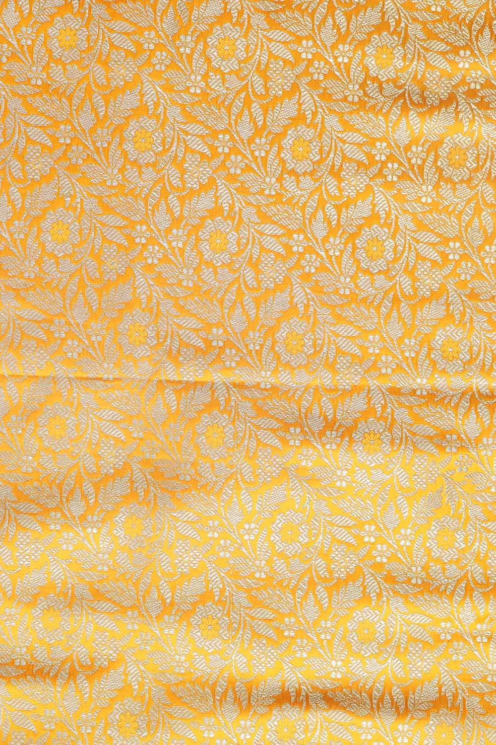 Yellow Banarasi Silk Satin Zari Brocade Suit With Orange Banarasi Bandhani Pure Georgette Dupatta