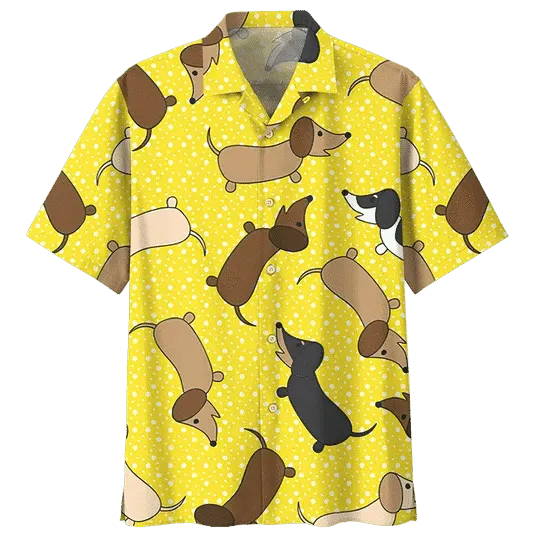 Yellow Dachshund Watercolor Hawaiian Shirt