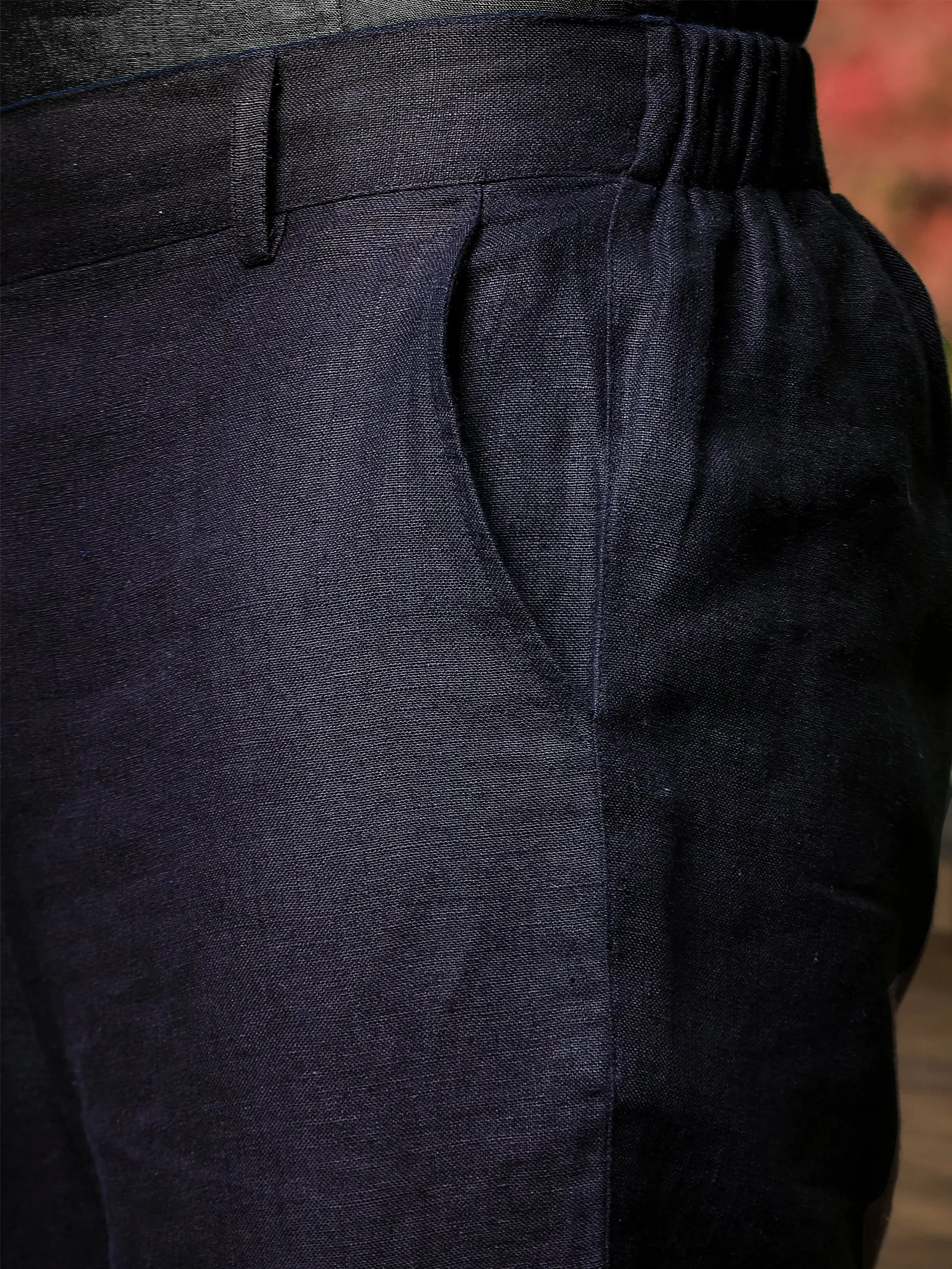 Zen Relaxed Elastic Pure Linen Trousers - Dark Blue